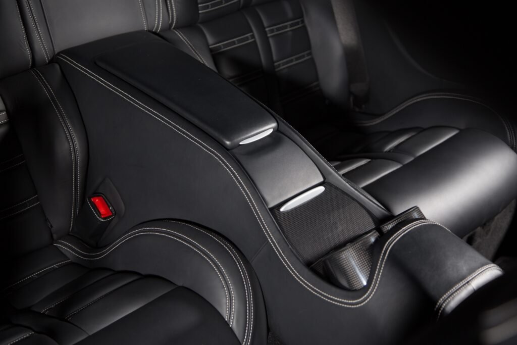 high angle shot of a black car's modern interior perfect for background